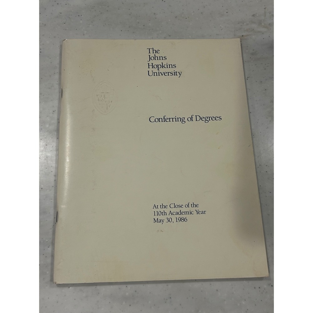 1986 Johns Hopkins University Commencement Program Conferring of Degrees VINTAGE
